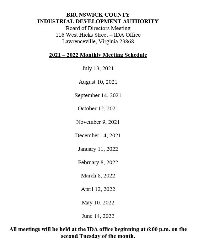 BCIDA Meeting Schedule